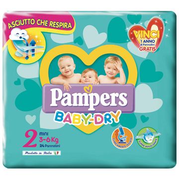 Pampers baby dry mini taglia 2 (3-6kg) 24 pezzi