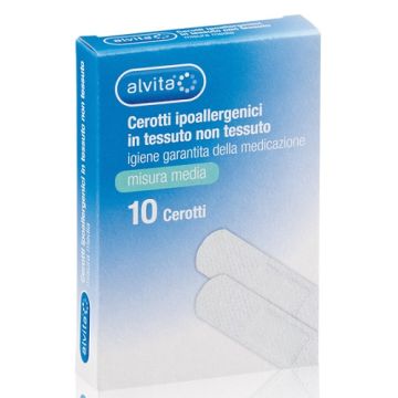 Alvita cerotto in tessuto non tessuto estensibile bianco con tampone antisettico medio 10 pezzi