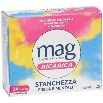 Mag Ricarica 24 Ore Contro Stanchezza Fisica e Mentale 24 Bustine Aroma Al Limone 4 g