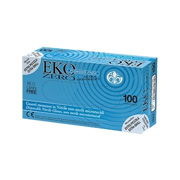 Guanto monouso in nitrile blu superficie microruvida eko zero pw senza polvere misura 9 large 100 pezzi