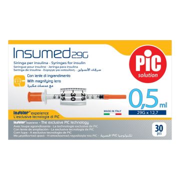 Pic Insumed Siringhe Insulina 0,5 ml G29 12,7 mm 30 Pezzi