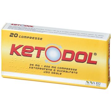 Ketodol 25 mg+200 mg Antinfiammatorio Mal di Testa e Mal di Denti 20 Compresse