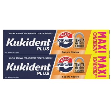 Kukident Plus Bipacco Morso Insuperabile Crema Adesiva per Dentiere Totali e Parziali 2 X 57g