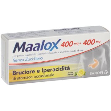 Maalox Senza Zucchero 400mg + 400mg Antiacido Aroma Limone 30 Compresse Masticabili