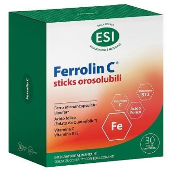 Esi Ferrolin C Integratore Alimentare di Ferro e Vitamina C 30 Stick Orosolubili