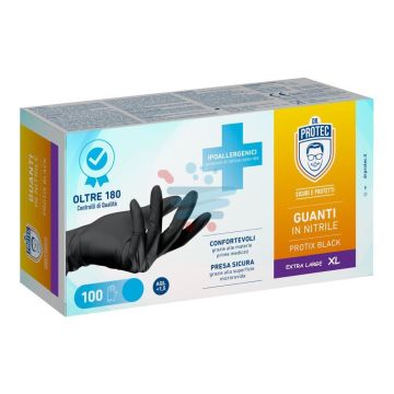 Dr Protec Protix Black XL Guanti Nitrile 100 Pezzi