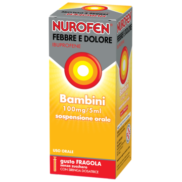 Nurofen Febbre e Dolore 100mg/5ml Sospensione Orale Gusto Arancia/Fragola Senza Zucchero Ibuprofene 150 ml