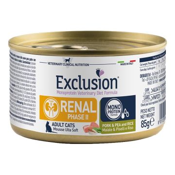 Exclusion Gatto Diet Renal Fase 2 Adulto Maiale, Piselli & Riso Lattina 85 Gr Exclusion Gatto Diet Renal Fase 2 Adulto Maiale, Piselli & Riso Lattina 85 Gr