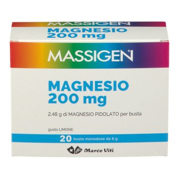 Massigen Magnesio Pidolato Integratore Sali Minerali Limone 20 Bustine