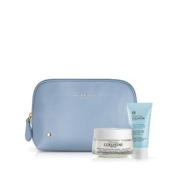 Cofanetto attivi puri crema balsamo collagene+malachite 50 ml + maschera acido ialuronico+madecassoside 25 ml + sample gocce magiche protettive + beauty bag azzurra the bridge