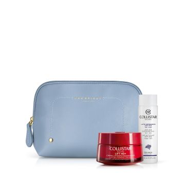Cofanetto lift hd+ crema liftante rassodante 50 ml + latte detergente anti eta' 100 ml + sample gocce magiche protettive + beauty bag azzurra the bridge