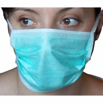 Mascherina facciale verde in tessuto non tessuto 3 strati 4 laccetti e stringinaso attabile elevato potere filtrante priva di fibre di vetro 50 pezzi