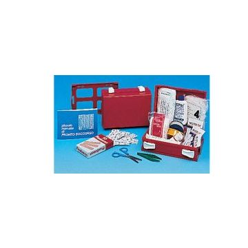 Cassetta pronto soccorso minikit per casa, ufficio e tempo libero. contenitore in abs antiurto e con supporto per il fissaggio alla parete