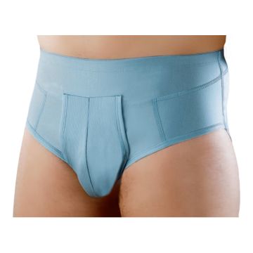 Orione 515 cintoslip erniario uomo aperto con pelotte in cotone azzurro 4