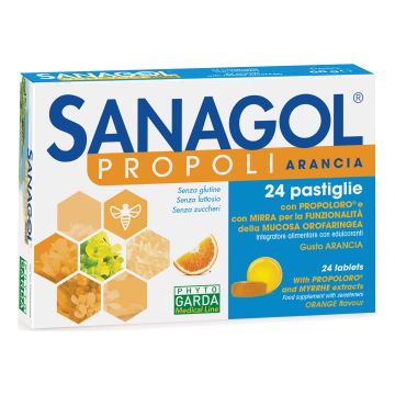 Sanagol Propoli Senza Zucchero Arancia 24 caramelle