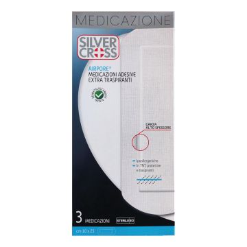 Silvercross airpore medicazione 10x25cm 3 pezzi