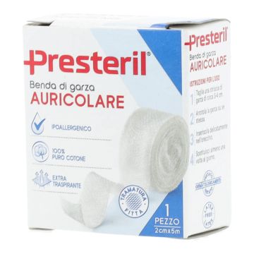 Benda auricolare garza medipresteril 12/8 fu 2x500cm