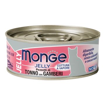 Monge Gatto Jelly Lattina Adulto Pezzetti Di Tonno & Gamberetti 80 Gr