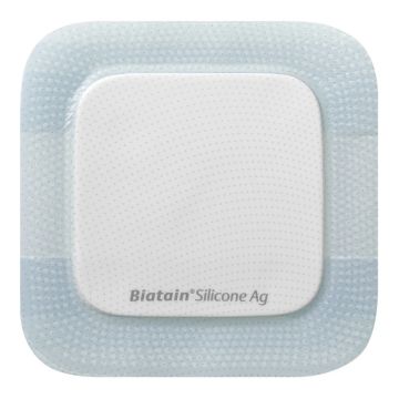 Medicazione biatain in schiuma di poliuretano a rilascio di argento con bordo adesivo in silicone 15x15 cm 5 pezzi