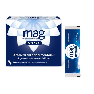 Mag Notte Integratore Per Rilassamento e Sonno Con Magnesio 24 Bustine Gusto Agrumi e Camomilla