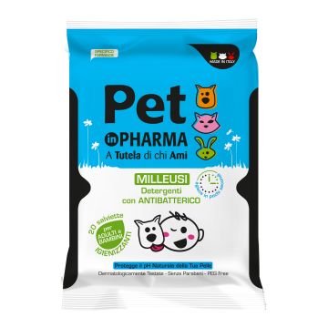 Pet in pharma salviette umidificate igienizzanti con antibatterico per adulti e bambini 20 pezzi