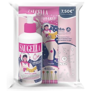 Saugella girl + gadget promozione costituita da un bundle composto da prodotto girl 200 ml + in omaggio matite colorate