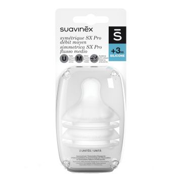 Suavinex tettarella silicone simmetrica sx pro flusso medio 3m+  confezione 2 pezzi