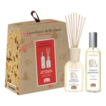 I profumi della casa set panettone 1 spray ambiente 100 ml + bastoncini aromatici ambiente 100 ml