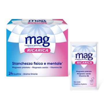 Mag Ricarica 24 Ore Contro Stanchezza Fisica e Mentale 24 Bustine Aroma Al Limone 4 g