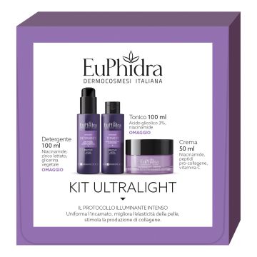 Euphidra ultralight kit ultralight crema ricca niacinamide 50 ml + detergente niacinamide 100 ml + tonico acido glicolico 100 ml