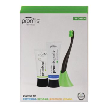 Promis starter kit 1 spazzolino + 1 portaspazzolino + 1 dentifricio 75 ml + 1 gel dentale 10 ml