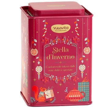 Neavita infuso stella d'inverno filtroscrigno in square tin rosso natale 12 filtri da 3,5 g