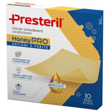 Garza antiaderente cicatrizzante presteril honeypro 10x10 cm 10 pezzi