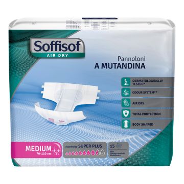 Pannolone mutanda soffisof air dry m 70-110cm assorbenza super plus 15 pezzi