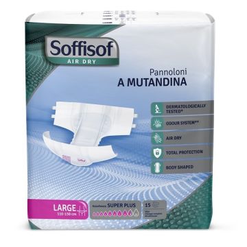 Pannolone mutanda soffisof air dry l 110-150cm assorbenza super plus 15 pezzi