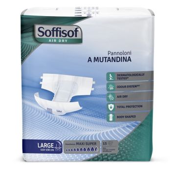 Pannolone mutanda soffisof air dry l 110-150cm assorbenza maxi super 15 pezzi