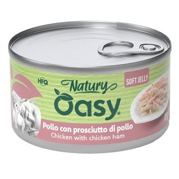 Oasy wet cat natury soft jelly pollo con prosciutto di pollo lattina 85 g