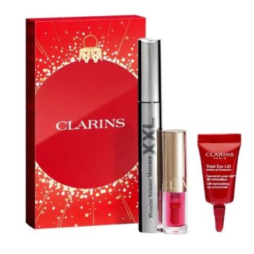 Clarins value set xxl mascara nazionale xmas 25 wonder volume xxl 01 + lip comfort oil 04 + total eye lift 3 ml new