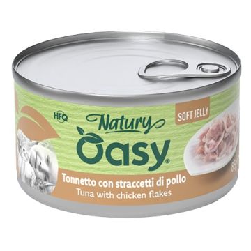 Oasy wet cat natury soft jelly tonnetto con straccetti di pollo lattina 150 g