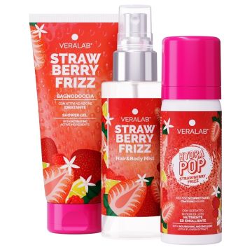 Veralab kit body strawberryfrizz fragola 1 pochette + 1 bagnodoccia + 1 acqua profumata + 1 hydra pop