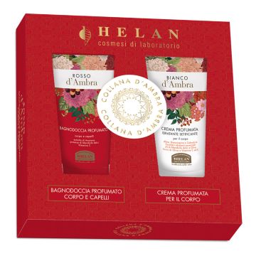 Collana d'ambra cofanetto rosso d'ambra 1 bagnodoccia 75 ml + 1 bianco d'ambra crema corpo 75 ml