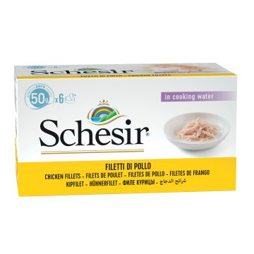 Schesir Gatto Lattina In Acqua Di Cottura Multipack Adulto Filetti Di Pollo Cf. (6X50) Gr