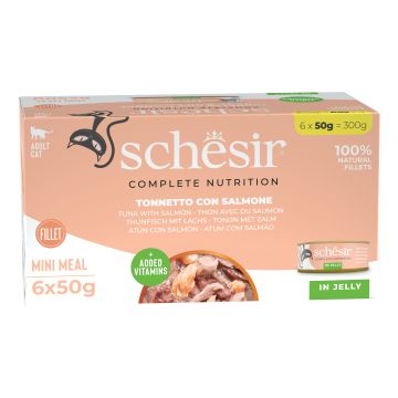 Schesir Gatto Lattina In Jelly Multipack Adulto Tonnetto & Salmone Cf. (6X50) Gr