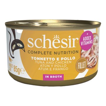 Schesir Gatto Lattina In Acqua Di Cottura Adulto Tonnetto, Pollo & Riso 85 Gr