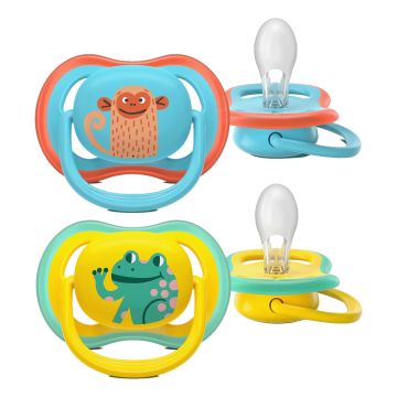 Philips avent succhietti ultra air +18m azzurro con scimmia giallo con rana 2 pezzi