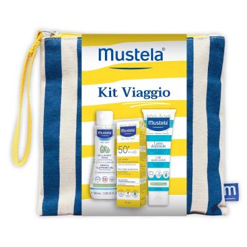 Mustela kit viaggio 2026 1 detergente delicato 100 ml + 1 latte solare 50+ 40 ml + 1 latte doposole 100 ml
