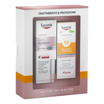 Eucerin sun anti pigment routine pack q1 2026 1 anti pigment dual serum anti macchie 30 ml + 1 sun fluid pigment control spf 50+ 50 ml Eucerin sun anti pigment routine pack q1 2026 1 anti pigment dual serum anti macchie 30 ml + 1 sun fluid pigment control spf 50+ 50 ml