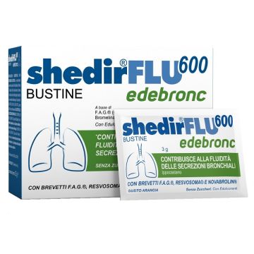 Shedirflu 600 edebronc 20 bustine da 3 g gusto arancia, senza glutine, naturalmente privo di lattosio, senza zuccheri, con edulcorante
