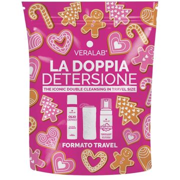 Veralab doppia detersione travel kit xmas 2025 1 olio denso 30 ml + 1 spumone 50 ml + 1 panno microfibra
