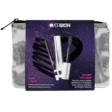 Overskin kit midnight eyes christmas 2025 1 mascara sharp volume + 1 matita occhi time liner 01 bold black + 1 sparkling pochette